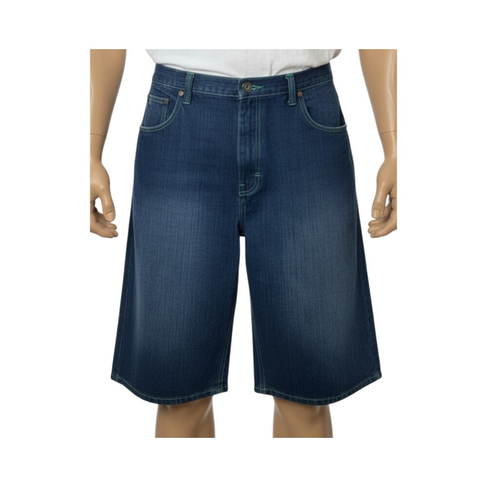 NBN Gear Men 40 Baggy Denim Shorts Y2K Jorts Green Stitch Raw String  X-TREME